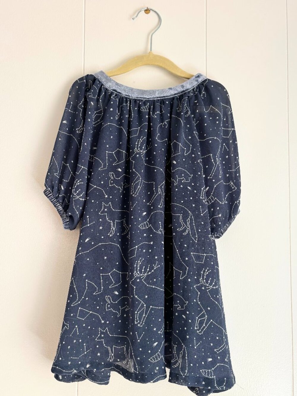 OshKosh Genuine Kids Girls Dress 3T Blue Constellation Star Print Velvet Trim
